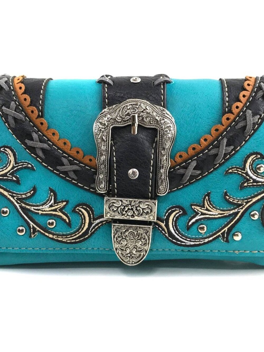 NWT Western Turquoise Leather Buckle Crossbody Wallet